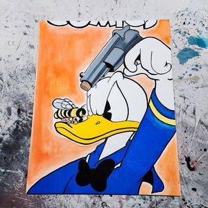 Donald duck free hand painting canvas